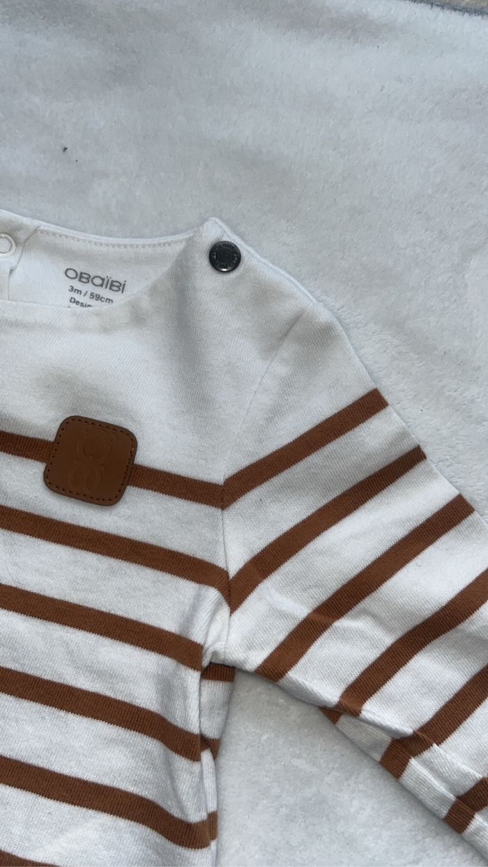Ensemble t-shirt marinière + pantalon marron - photo numéro 2