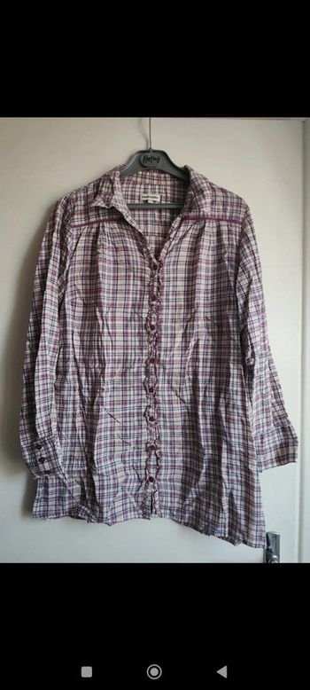 Chemise longue mauve à carreaux taille 46
