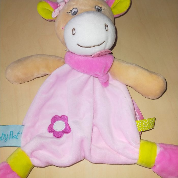 Doudou plat vache Baby nat' Coquillette & Picotin rose super craquante - photo numéro 2