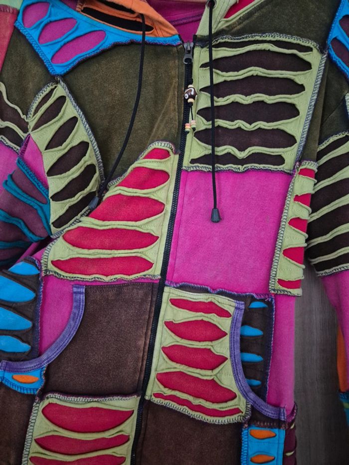 Veste patchwork colorée style népalais – Taille L/XL - photo numéro 3