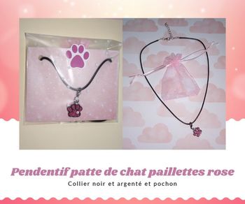 Collier pendentif patte de chat rose