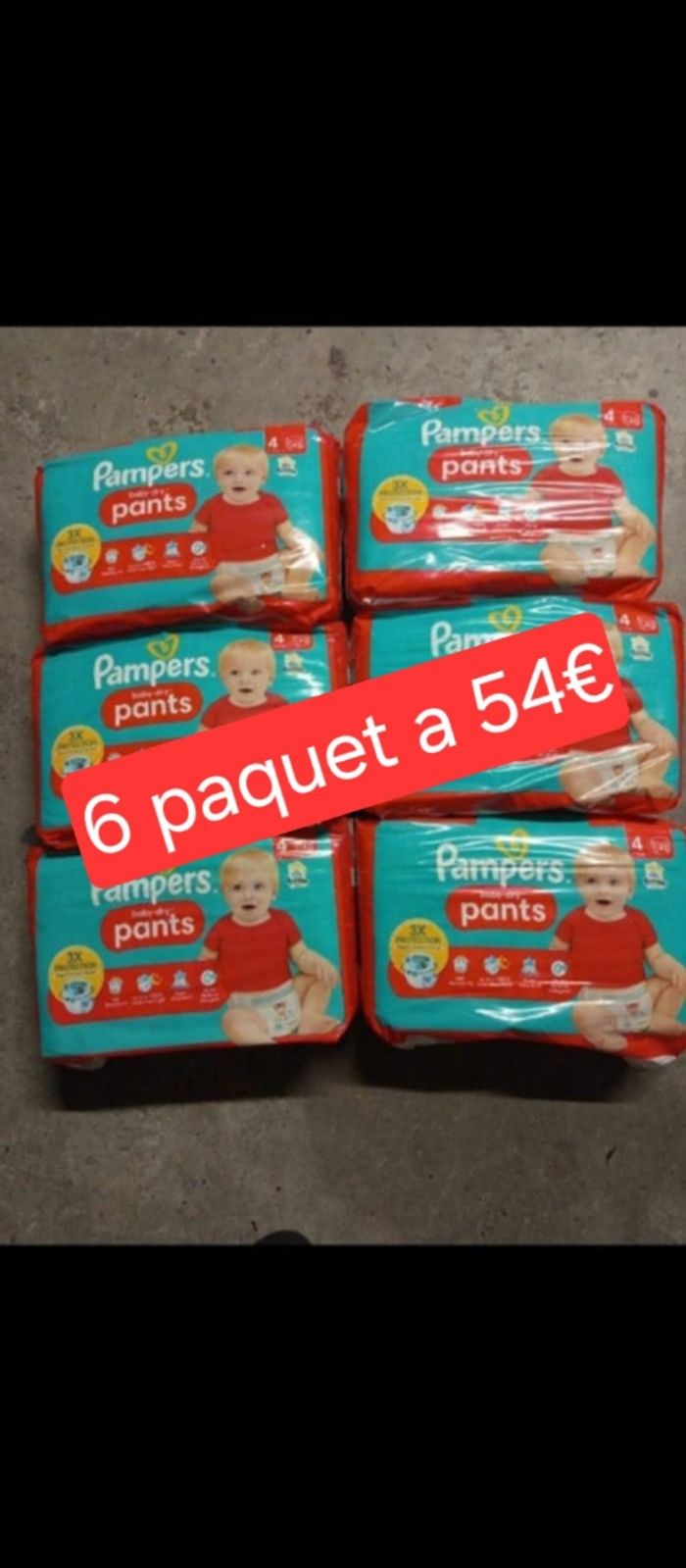6 paquet de couche pampers pants taille 4 a 54€