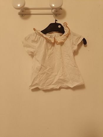 T-shirt blanc col volanté doré Obaïbi - 9 mois