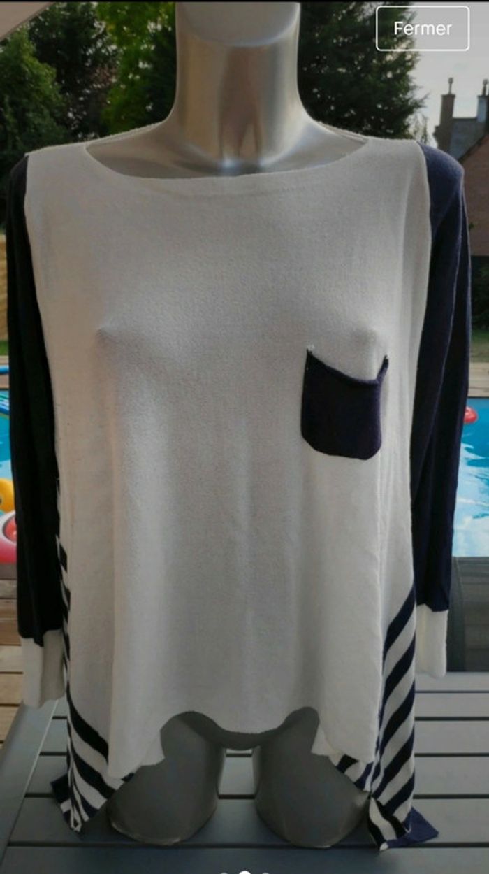 Pull blanc et bleu en Taille Unique - photo numéro 2