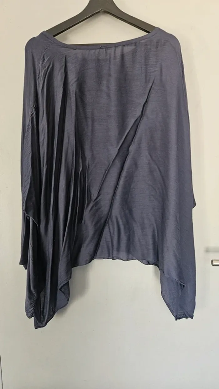 Tunique ample manches chauve-souris marine coton soie viscose- Taille unique 42/48 - photo numéro 2