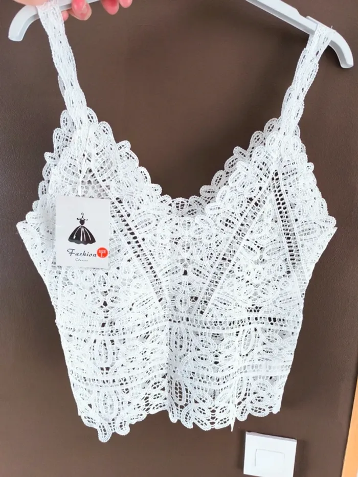 Débardeur blanc crocheté en dentelle femme L - photo numéro 8