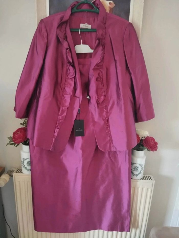 🌹 Ensemble Veste & Jupe Magenta Pure Soie Sintesis T50/52🌹 - photo numéro 11