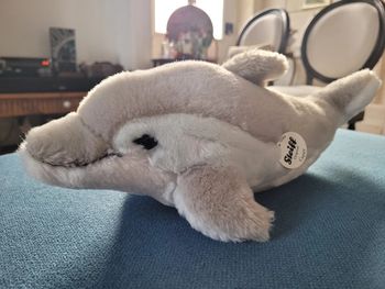 Steiff Peluche Dauphin Gris Bleu Blanc Cappy 37cm grand doudou océan collection