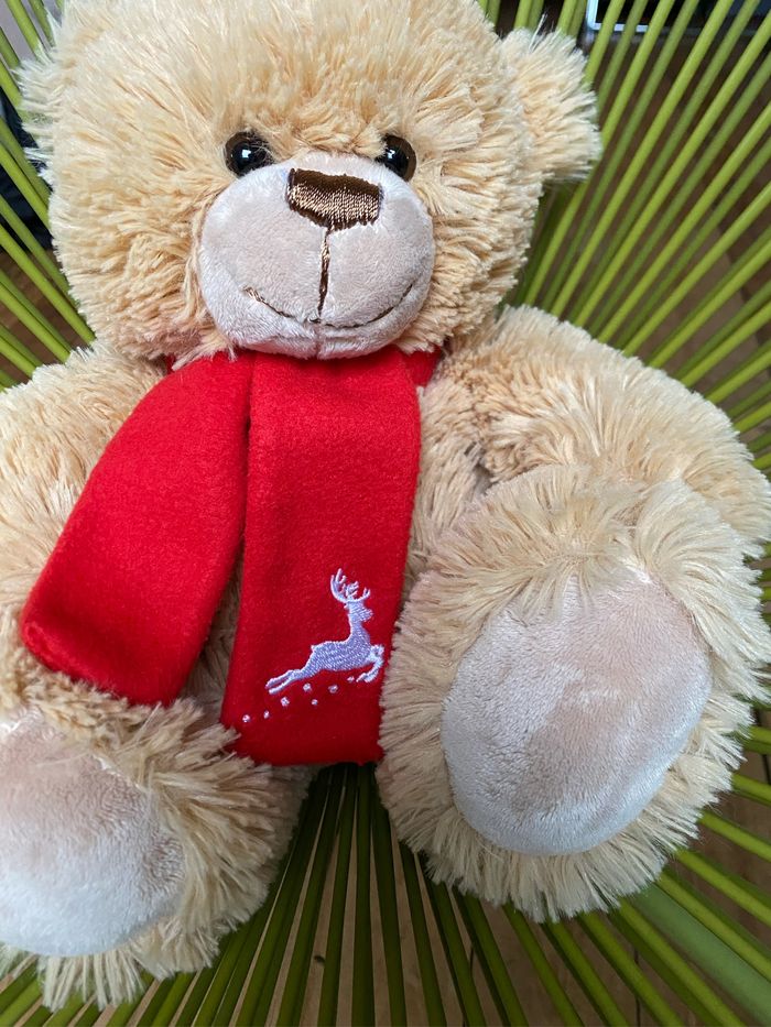 Ours beige écharpe rouge renne 25 cm Parfait état - photo numéro 2