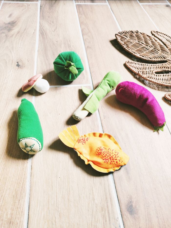 🐟 Dinette lot d'aliments légumes et poisson en tissu- peluche