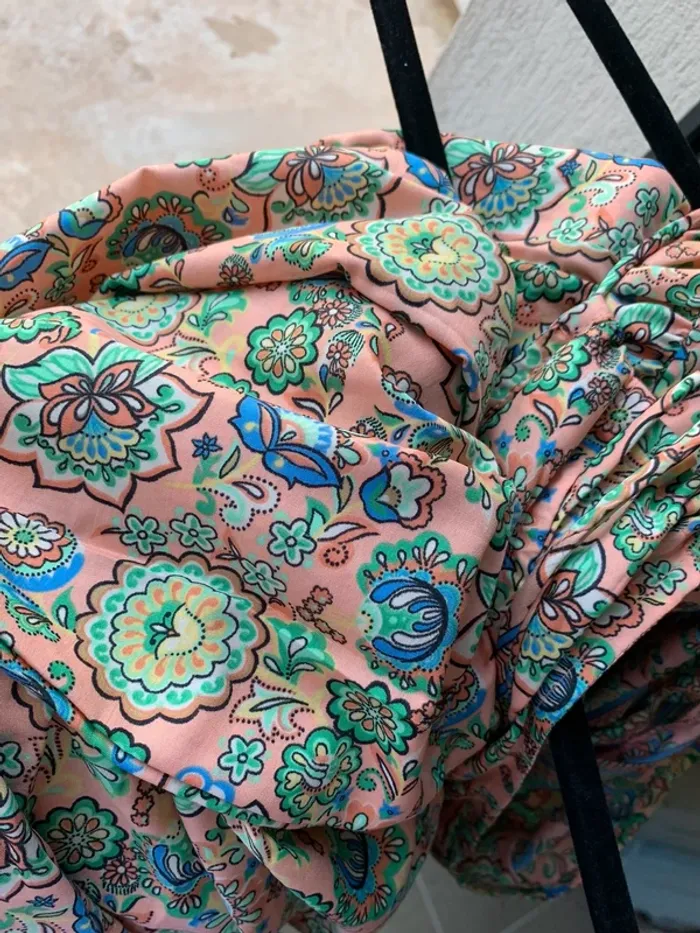Robe longue fluide rose et vert à motif soie Vintage Silk taille unique - photo numéro 9