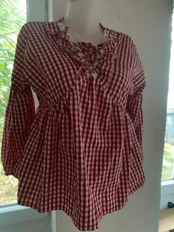 Blouse vintage évasée vichy Lilie rose taille L