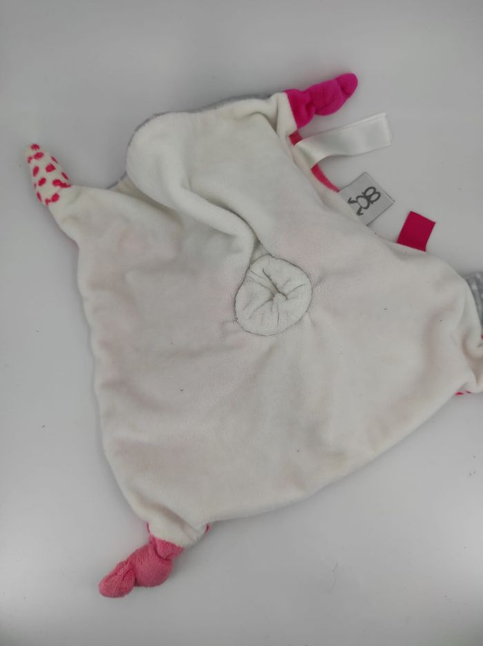 Doudou Plat Lapin Rose Blanc Gris Obaïbi - photo numéro 2