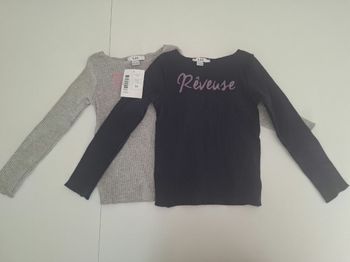 Lot de 2 t-shirts fille 4ans bleu nuit et gris neufs