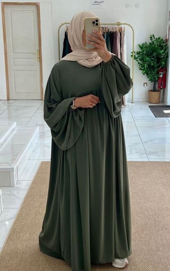 Abaya kaki manches ballon 💚 - photo numéro 3