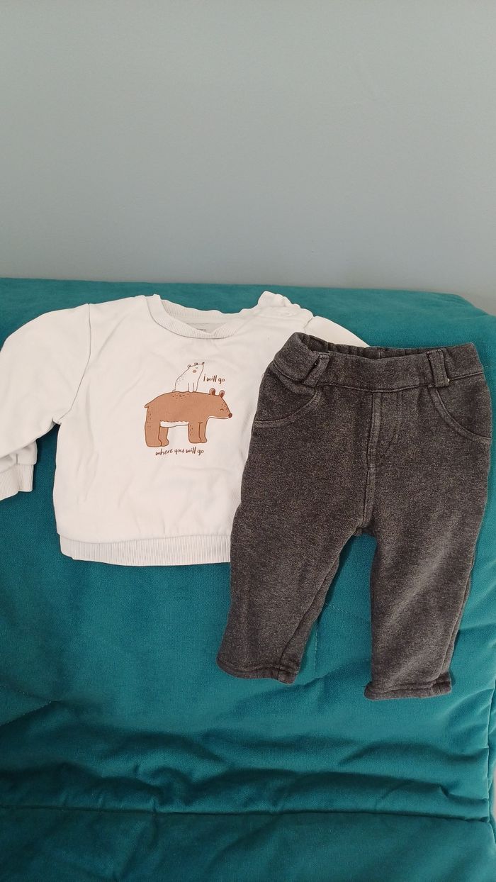 Ensemble Kiabi 12 mois blanc et gris