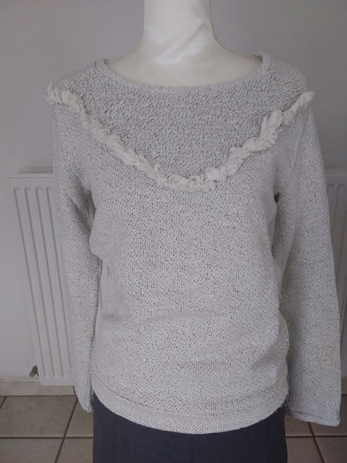 Sweat coton beige fils doré
