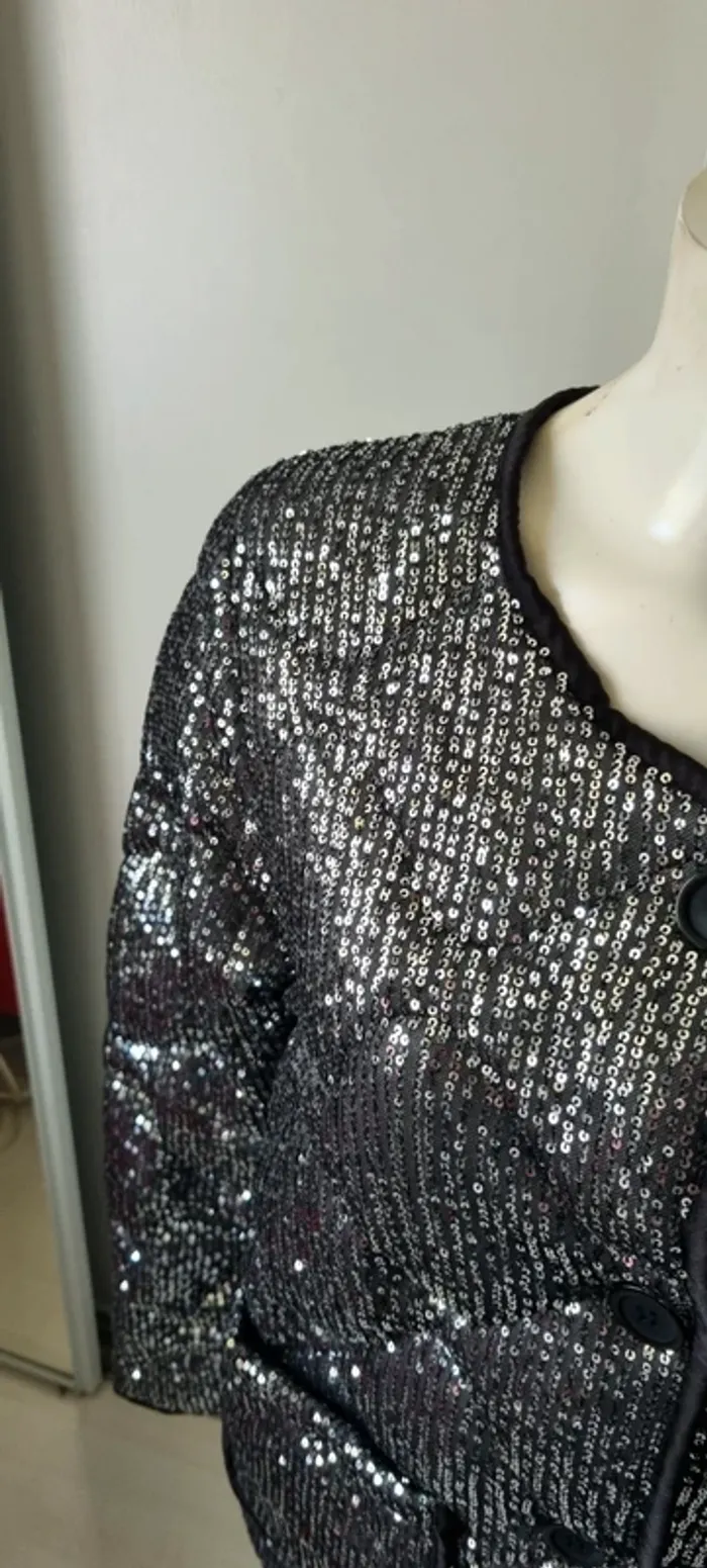 Veste sequins paillette argentée neuve avec étiquette M/L - photo numéro 6