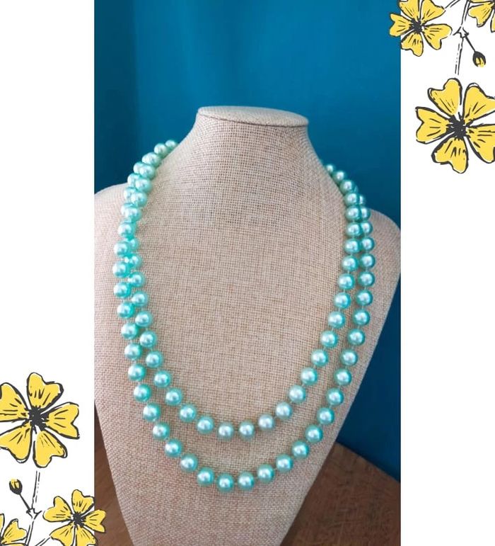 Collier vintage perles bleu-vert nacré – Élégance rétro & douceur pastel - Idée Fête des Mères 💙 - photo numéro 6