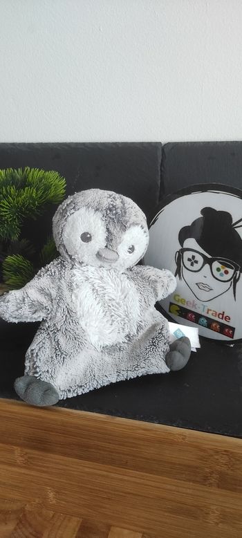 Tex baby Forest doudou marionnette pingouin gris blanc Oiseau Carrefour Fourrure