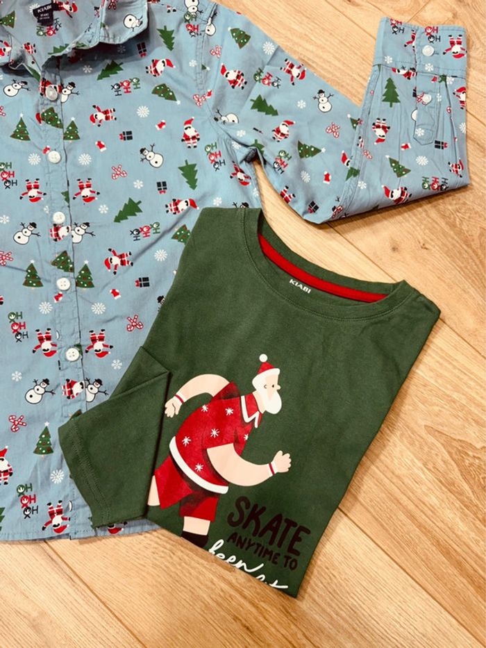 Taille 10 ans chemise et teeshirt de Noël garçon Kiabi bleu vert * Père Noël * 🎄 - photo numéro 4