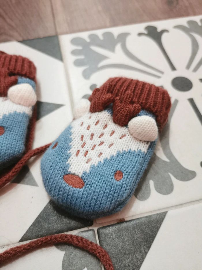 Très jolis gants Moufle Bébé Sergent Major Taille 1 cerf animal cerf marron bleu blanc - photo numéro 2