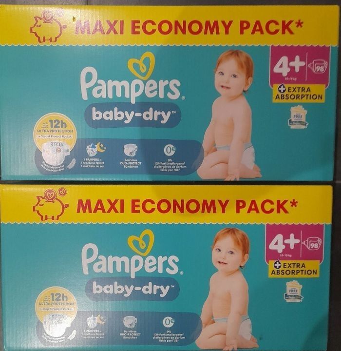 196 couches pampers baby-dry taille 4+ 10-15kg