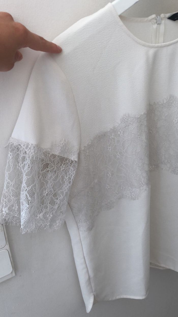 Haut blouse dentelle blanc cassé crême zara taille L - photo numéro 6
