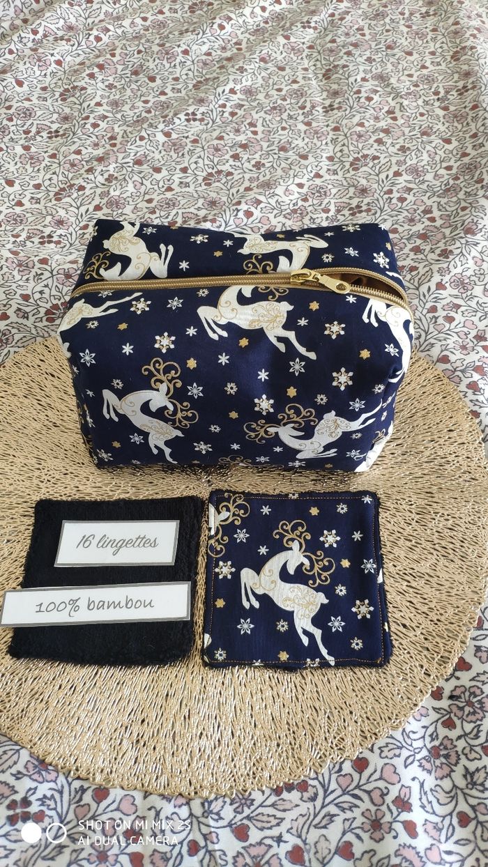 16 lingettes lavables et sa trousse de toilette moltonné