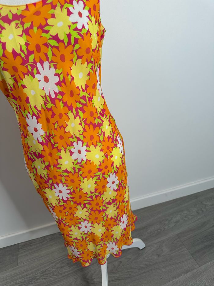 Robe à fleurs psychédélique orange et jaune Y2K T40 L - photo numéro 3