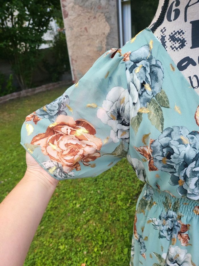 Robe fluide légère floral dorée mariage témoin M L - photo numéro 4