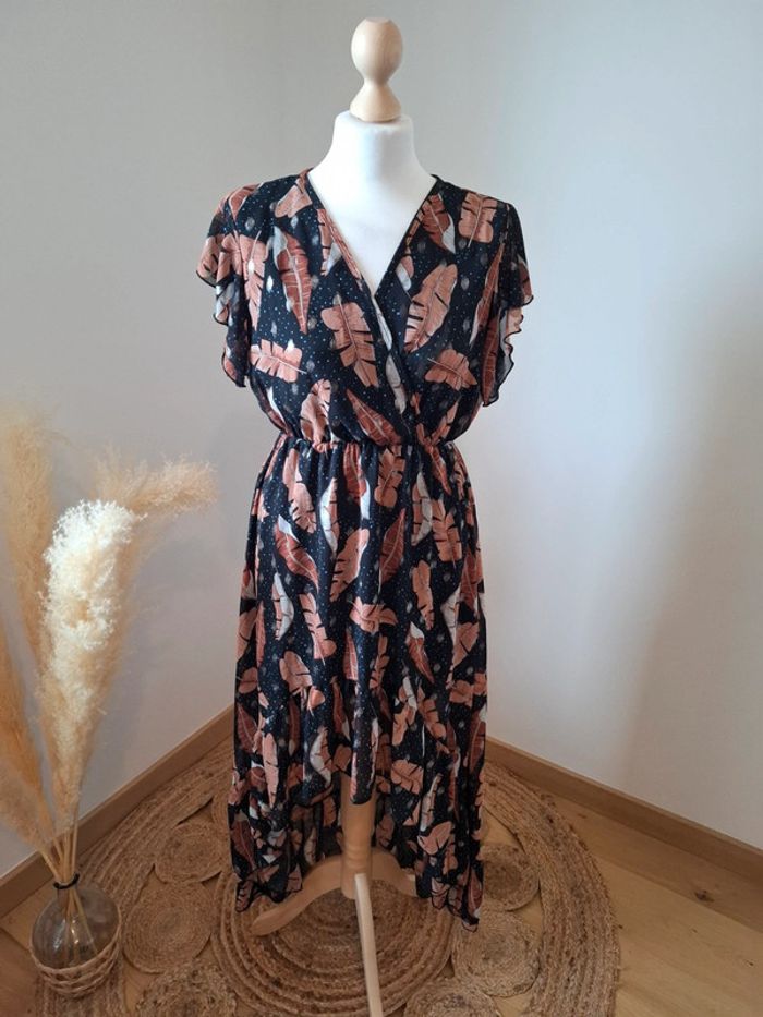Robe longue noire asymétrique à motifs Papillone taille S 36