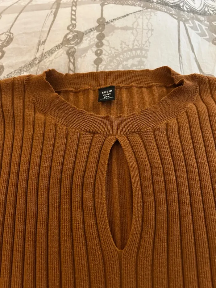 Pull fin manches longues couleur camel - photo numéro 5