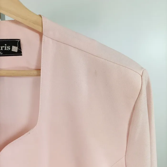 Veste élégante rose poudré Paris Style détails noirs bas de veste manches longues taille 44 A1476 - photo numéro 6