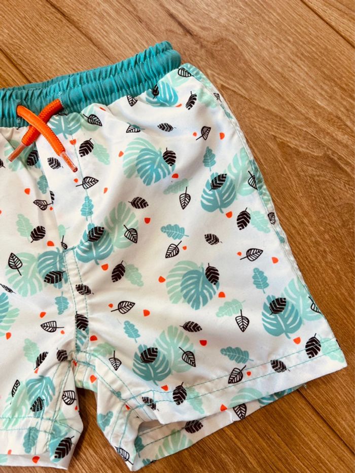 Taille 12 mois bermuda short maillot de bain garçon Orchestra blanc et turquoise * feuilles * 💙 - photo numéro 2