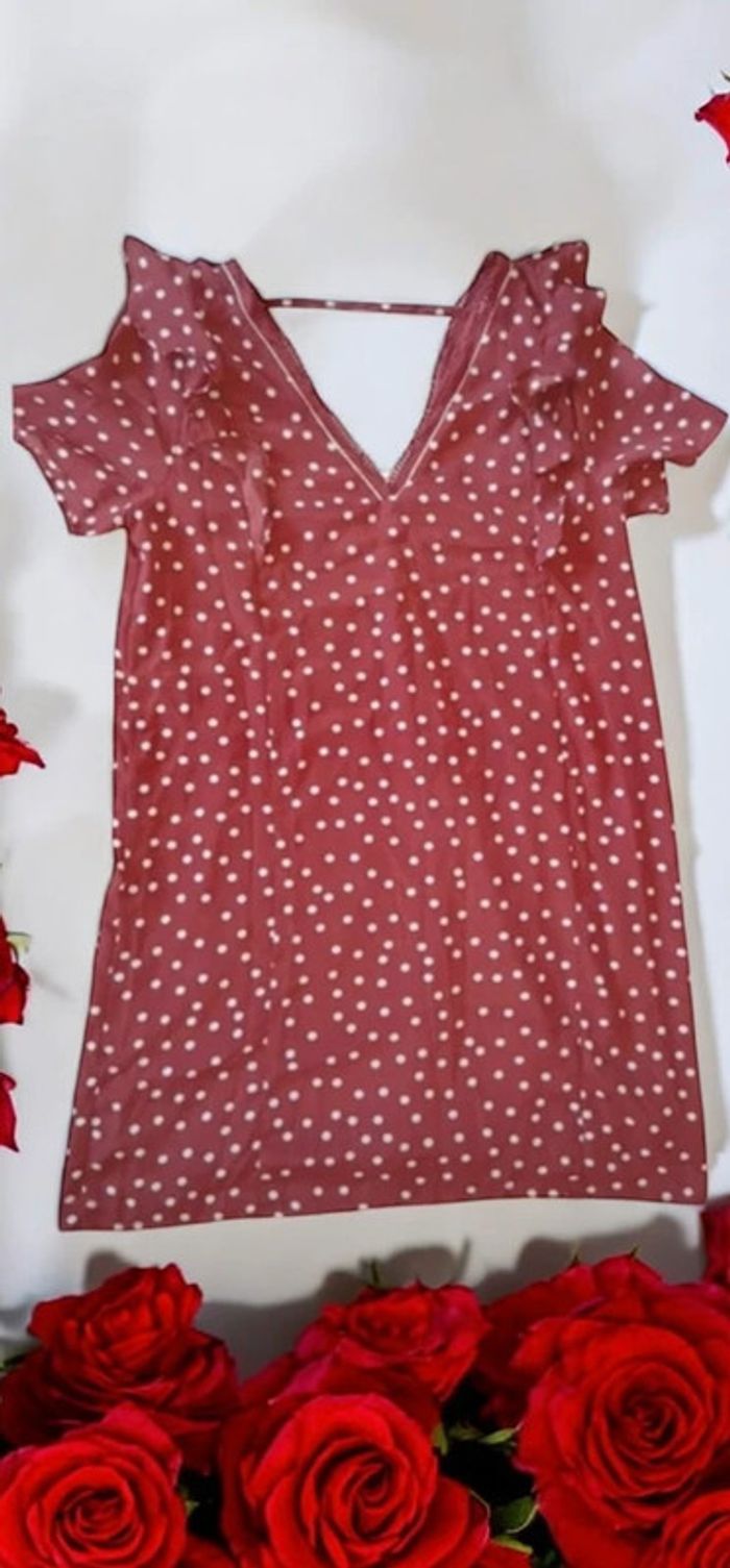 🌹 Robe d'Été Rouge Bordeaux à Pois Blancs,neuve femme taille L🌹