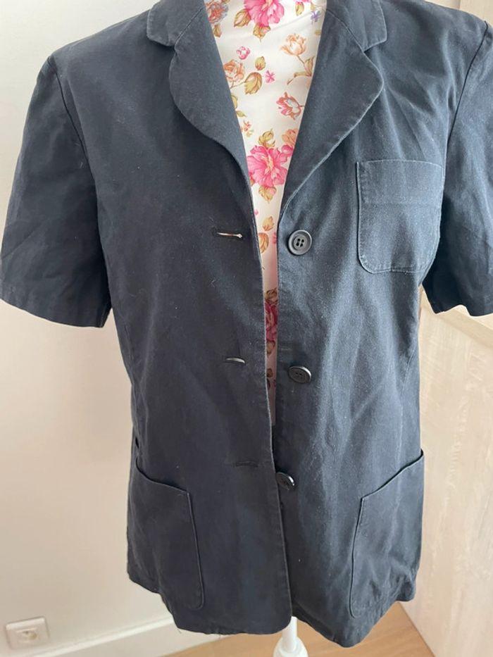 Veste à manche courte noir  lin - photo numéro 4