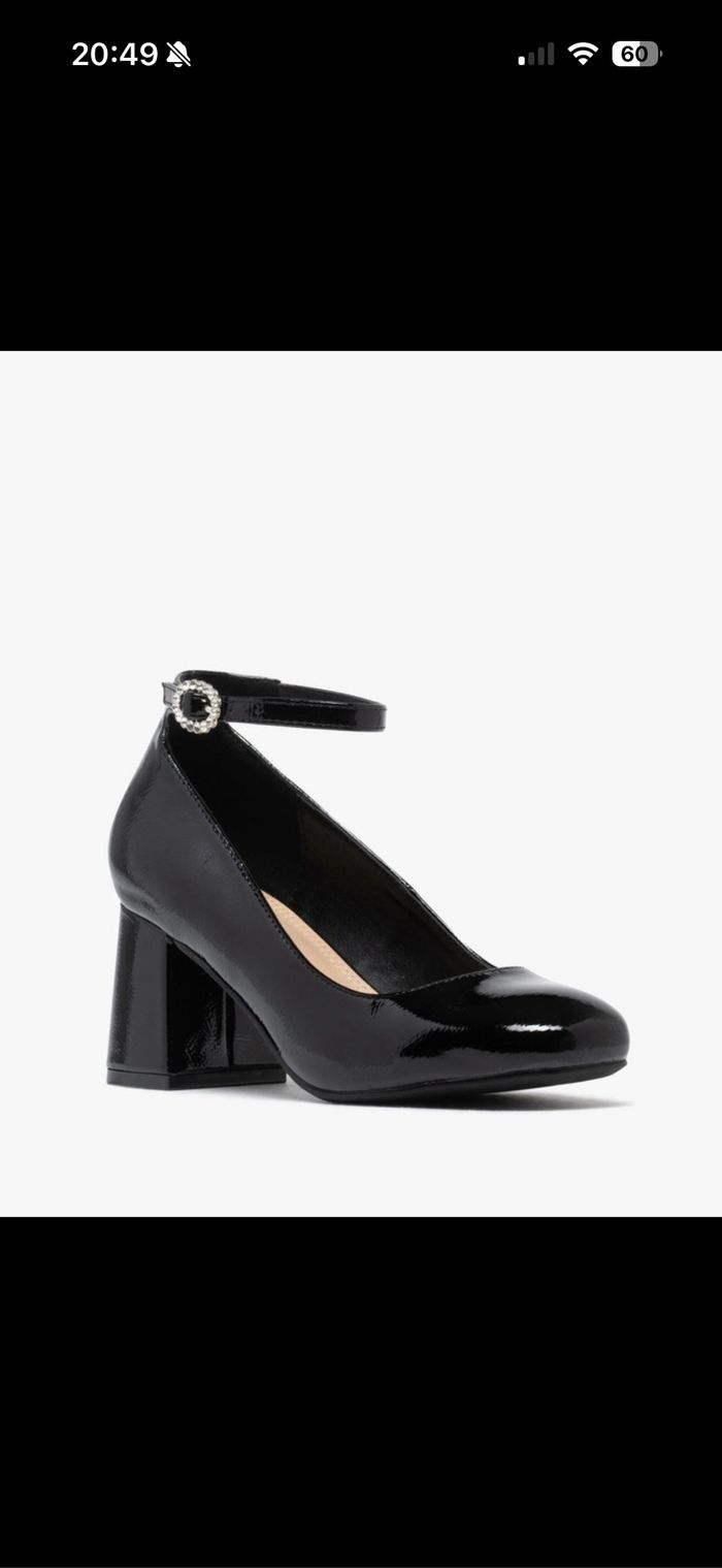 Escarpins vernis à large talon et bride cheville femme noir