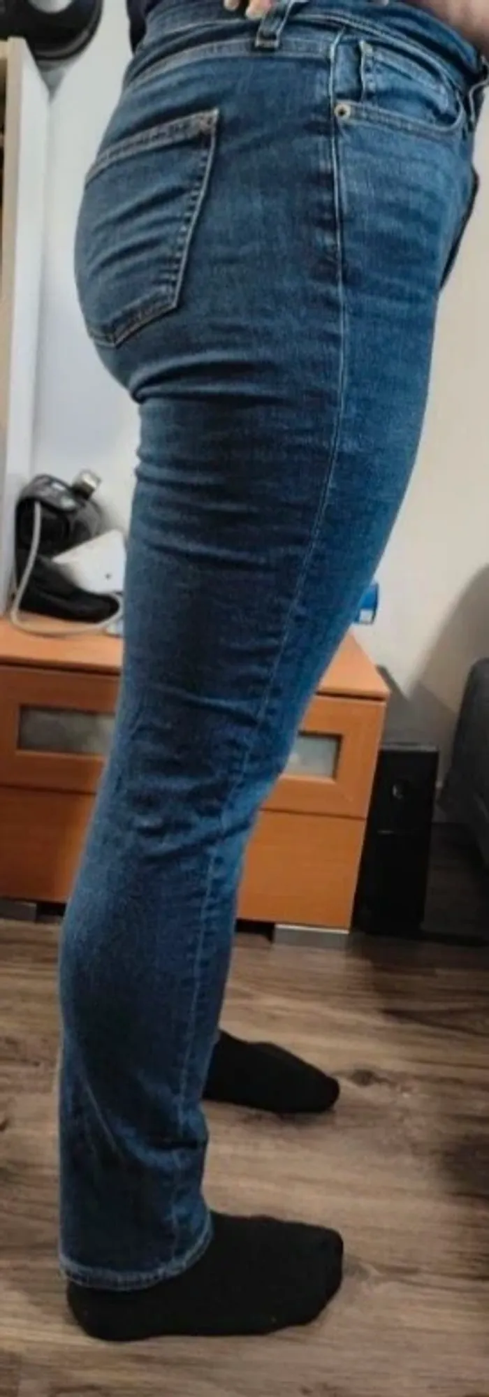 Jean Uniqlo droit taille haute taille 26 bleu - photo numéro 5