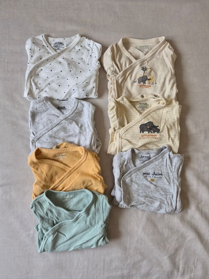 Lot de 7 Bodies manches longues coton bio 3 mois kiabi