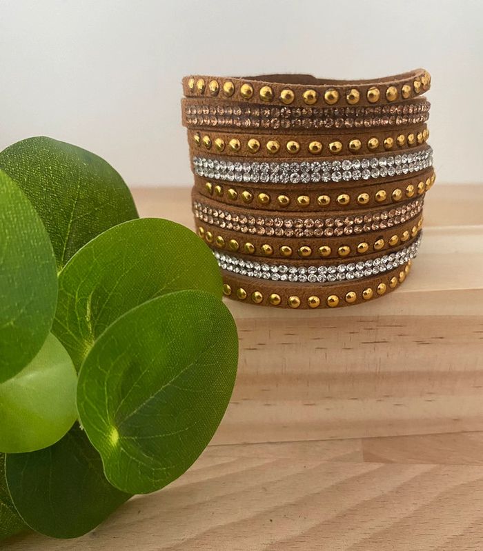 Bracelet manchette camel et doré NEUF - photo numéro 3