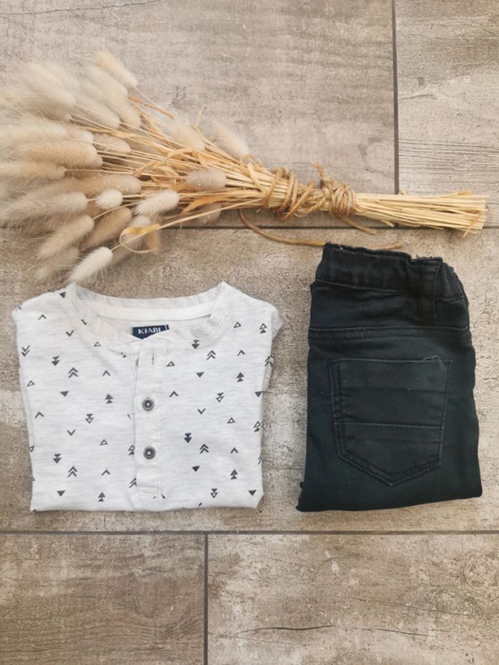 🌿Ensemble 3mois teeshirt et jean noir 3/6mois - photo numéro 2