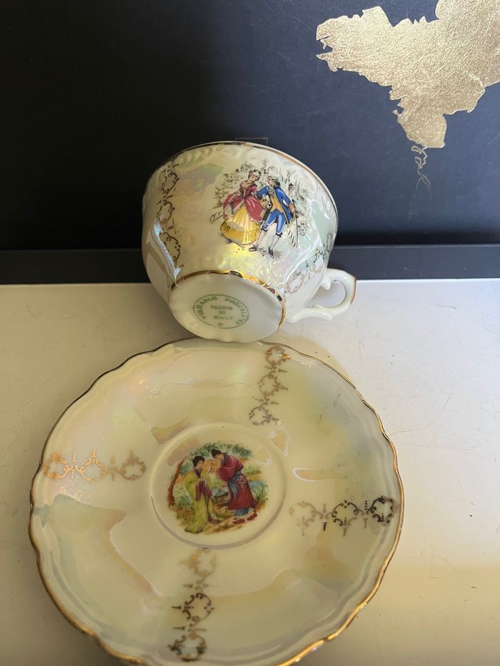Magnifique Lot de 6 tasses et 6 sous tasses Porcelaine Italy nacrée Vintage - photo numéro 9