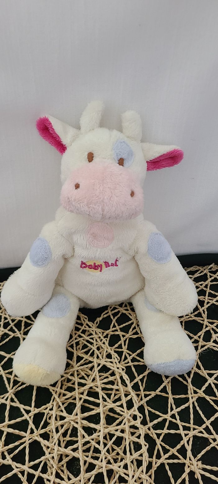 Doudou vache blanche taches rose bleu BABY NAT - photo numéro 4