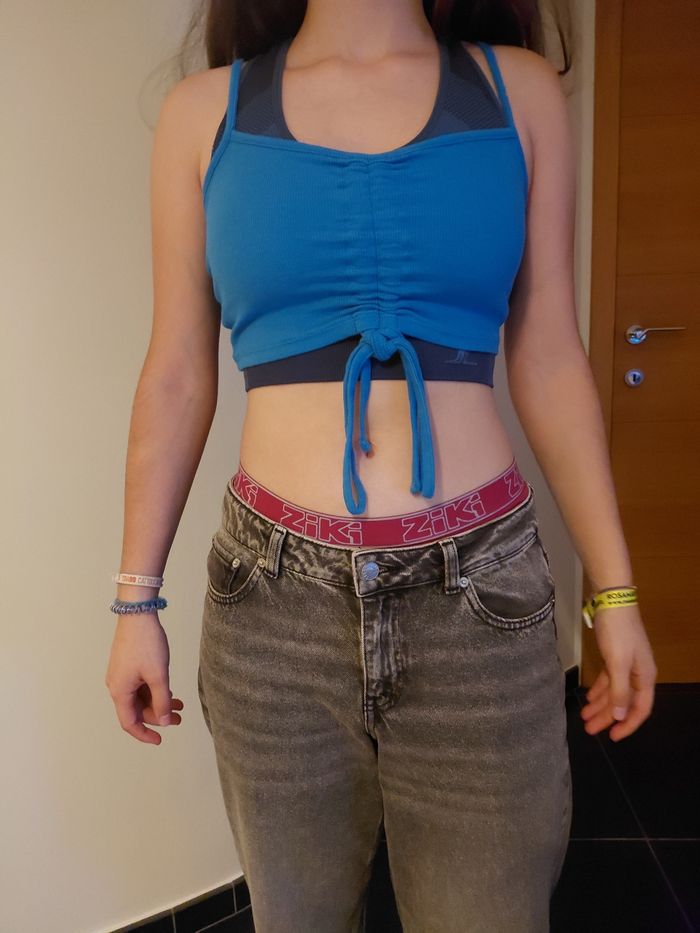 Petit Crop-Top bleu lacets - photo numéro 2