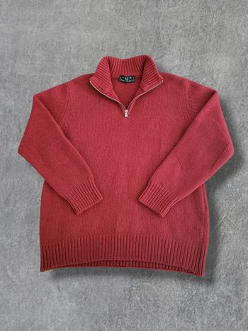 Pull en laine quart zip Fred Perry rouge logo brodé - M