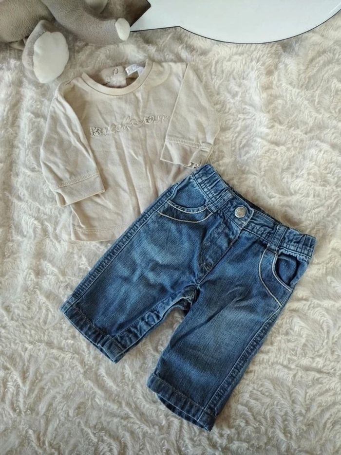 Ensemble (tee shirt + pantalon jeans) Garçon 1 mois Kitchoun 100% coton - photo numéro 2