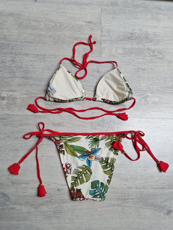 Maillot de bain bikini 2 pièces Etam fleurs tropicales étiquette de taille coupée convient à un 34 - photo numéro 7