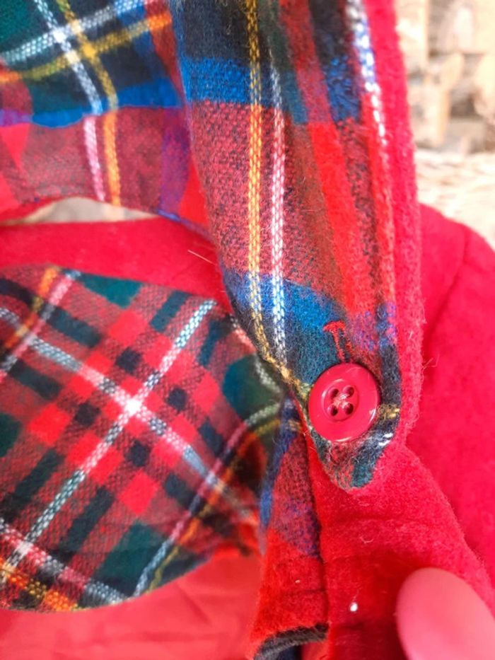 Manteau vintage rouge & écossais capuche amovible - photo numéro 4