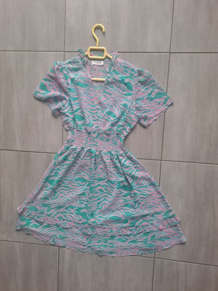 Jolie robe rose vert avec brillance doré Ikoone & Bianka Taille S